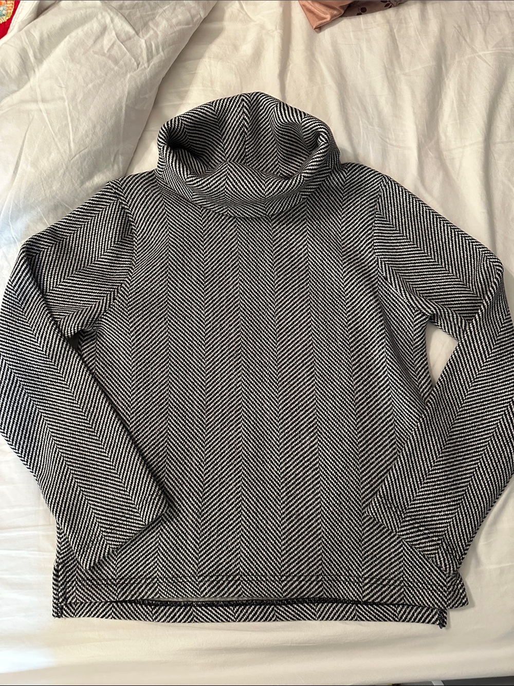 J. Crew Black & White Herringbone Turtleneck Sweater